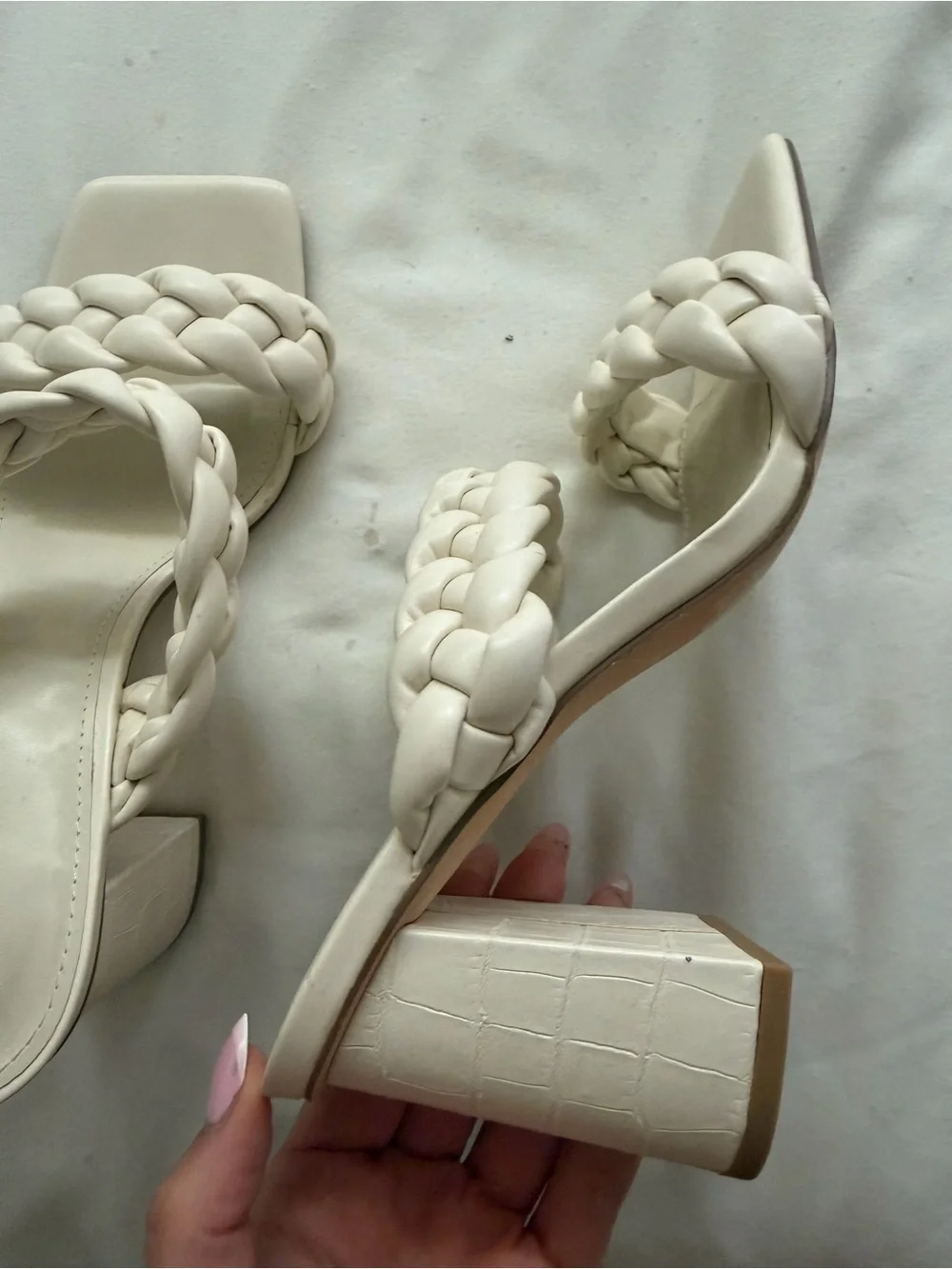 Amazon Braided Double-Strap Slide Heels in Cream